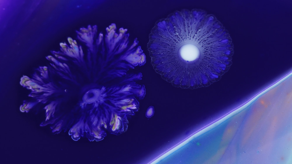 Acrylic pouring with dish soap-dropped cells-detail shot-fractal patterns